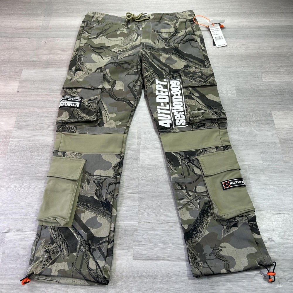 RGSTR Tech Pants Mens 36x30 Green Camo Cargo Adjustable Waist Drawstring Outdoor